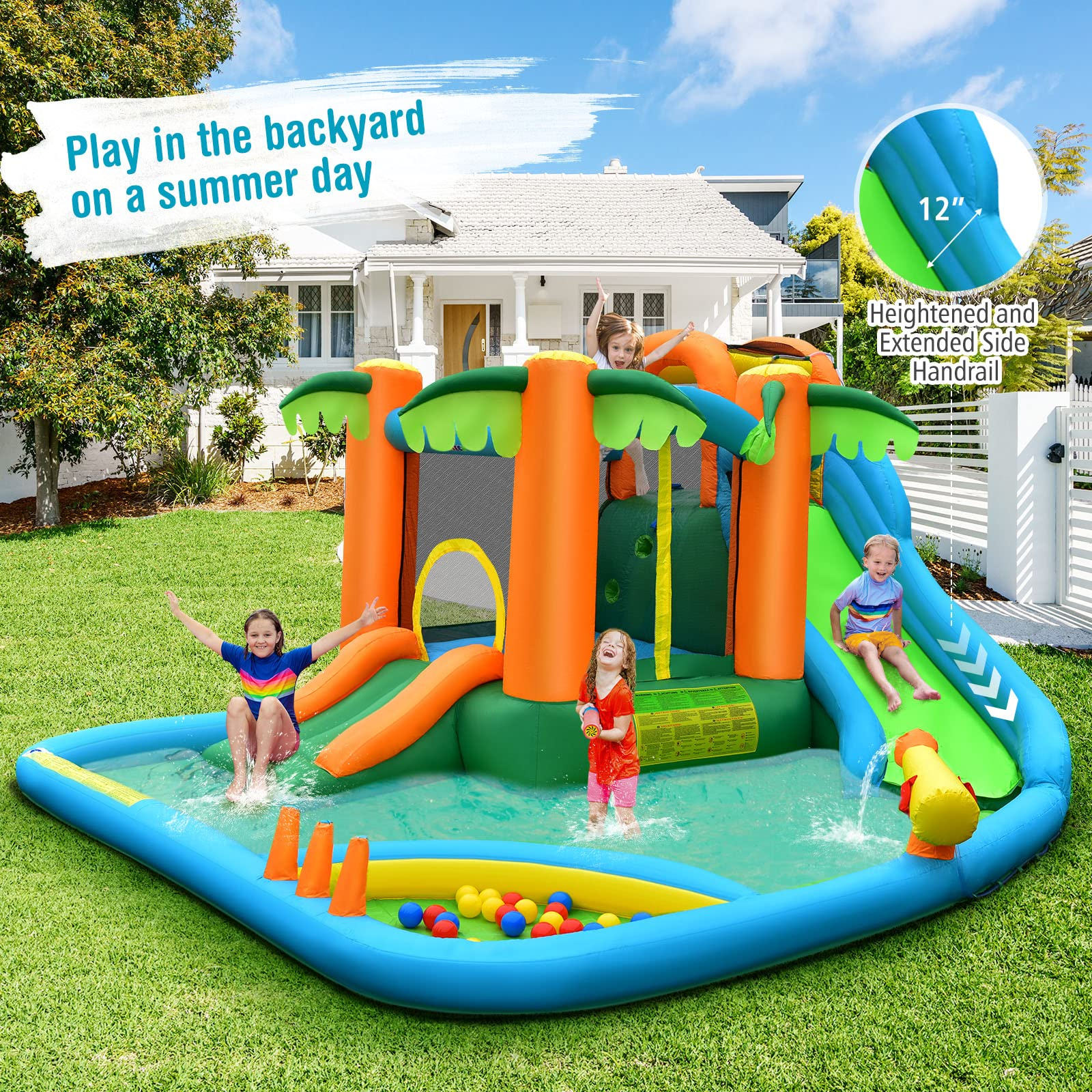 Inflatable Water Slide for Kids, 7 in 1 Kids Jumping Castle Bounce House w/Blower, Splash Pool