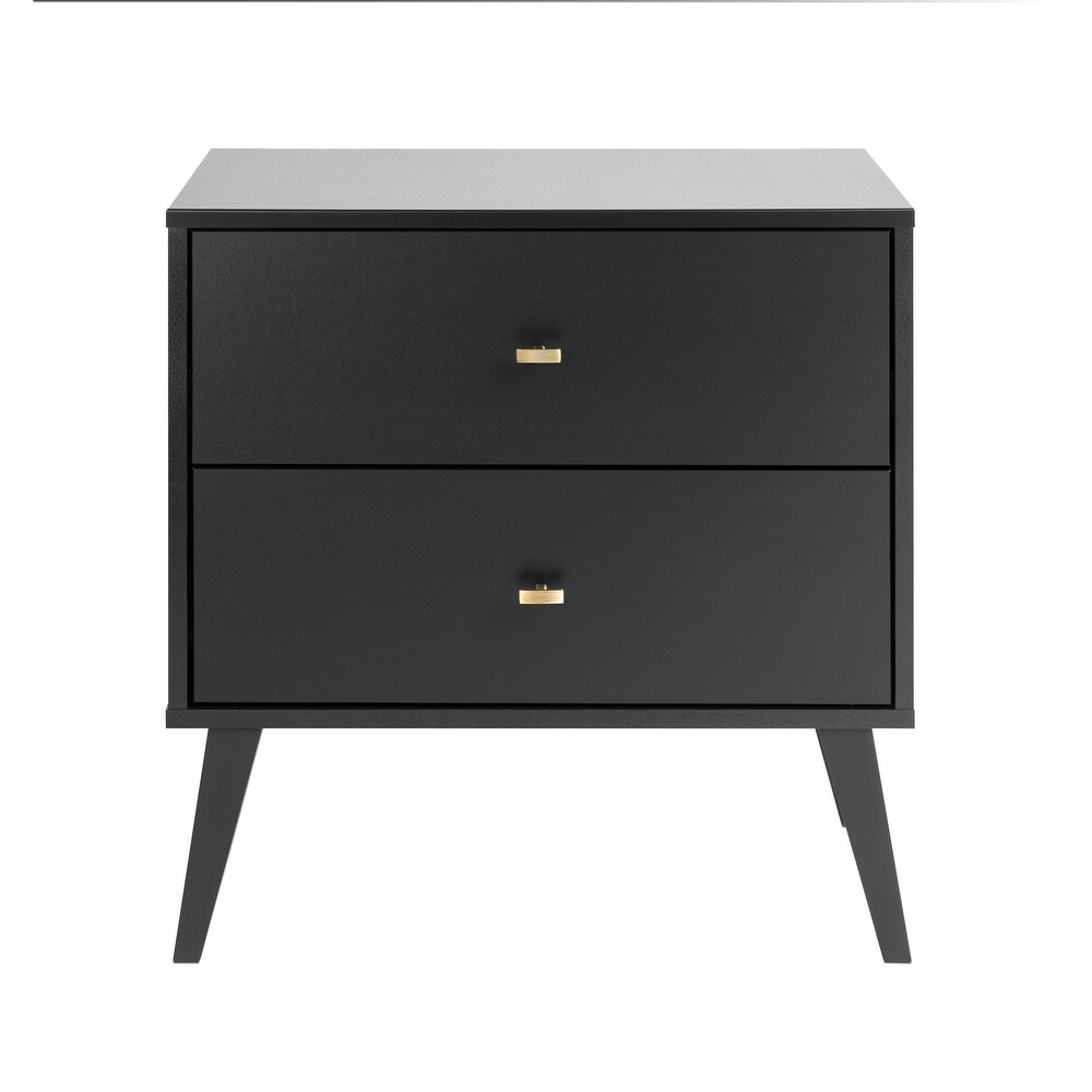 Prepac Milo Mid Century Modern 2 Drawer Nightstand  Bedside Table  Contemporary Bedroom Furniture