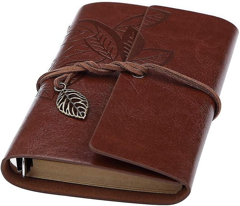 Aesthetic Leather Journal Notebook， Cute Diary Notepad Sketch Book With Leaf Embossed And Retro Pendants， Best Gifts For Kids (7 Inch， Brown)