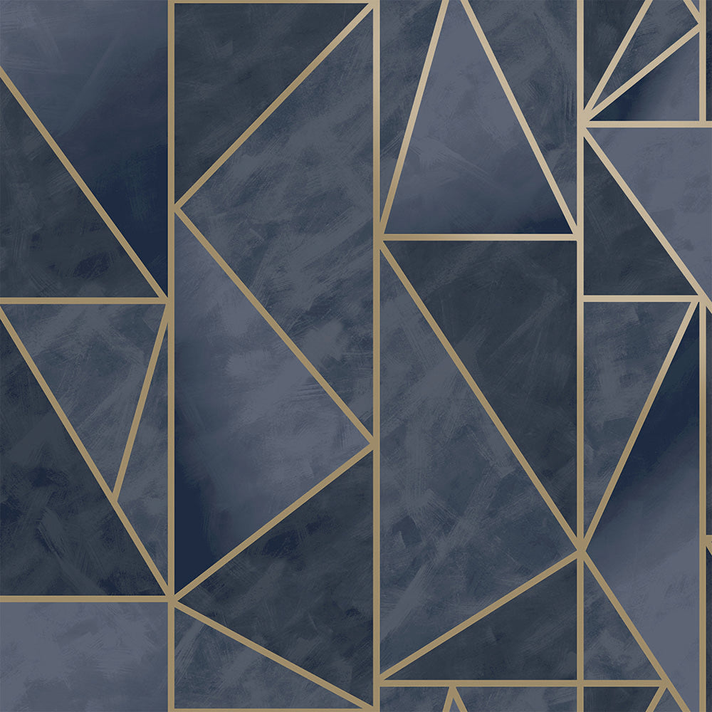 Sample Bohemian Metallic Triangles Wallpaper in Navy and Gold