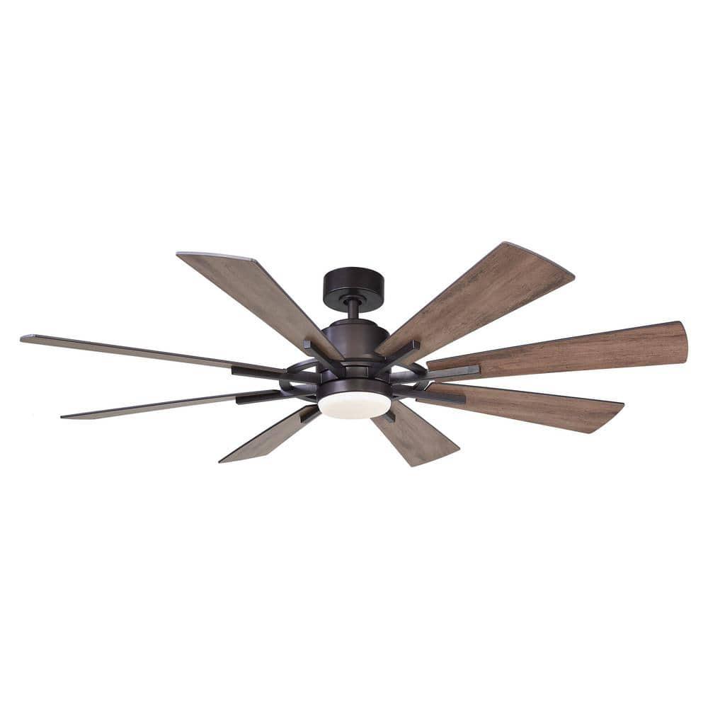 Parrot Uncle Oretha 60 in Windmill 8Blade LED Oilrubbed Bronze Ceiling Fan with Light and Remote Control