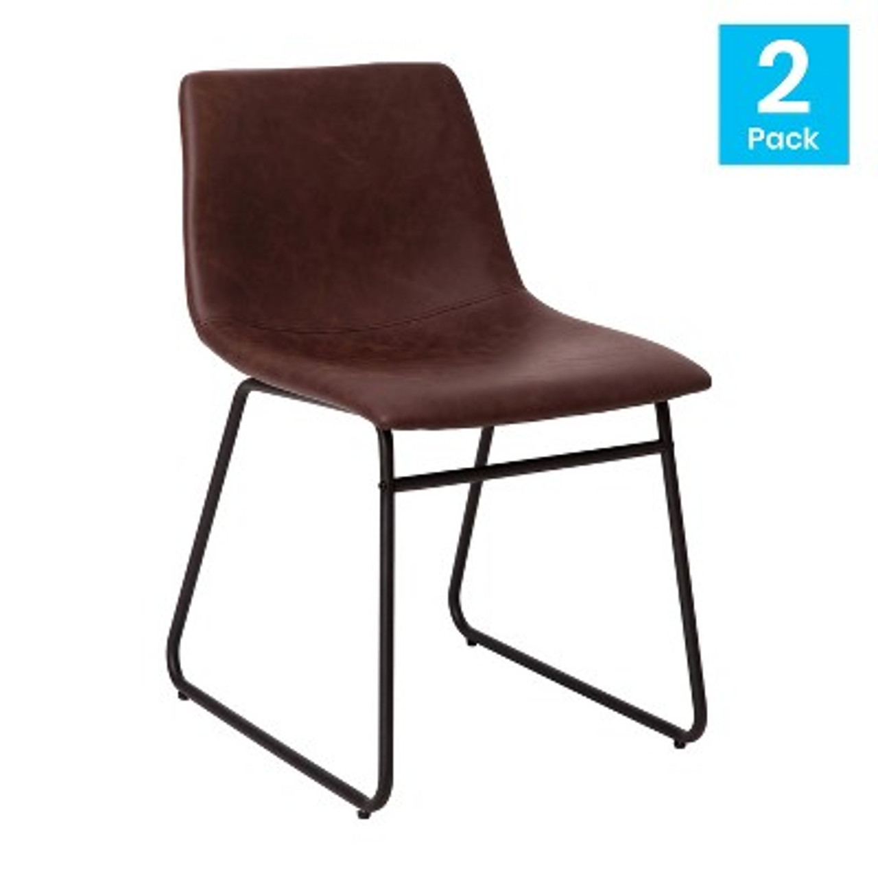 Set of 2 Faux Leather Bucket Seat Dining Chairs with Frame Dark Brown/Black - Merrick Lane