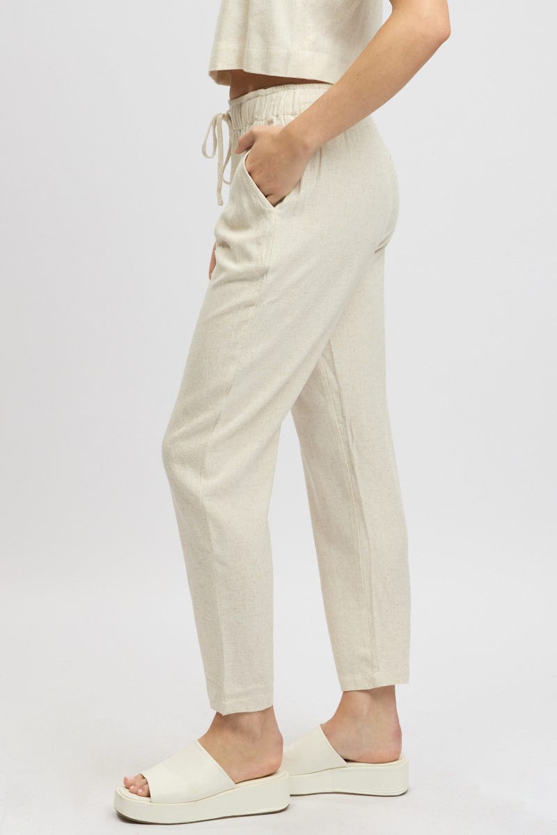 Beige Tapered Pants Elasticated Waist