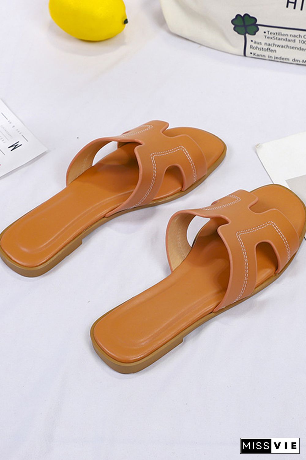 Plain PU Flat Slippers