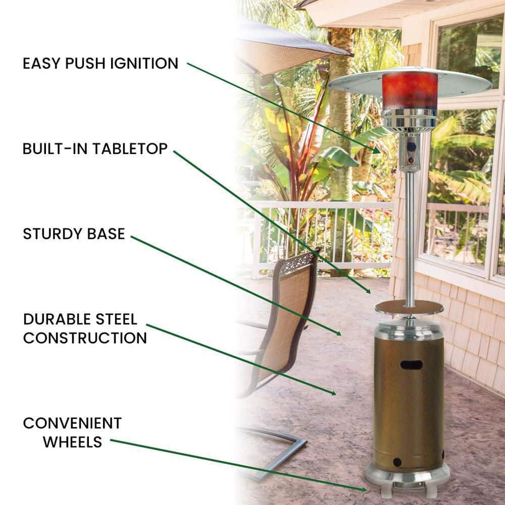 Hanover 7 ft. 48,000 BTU Hammered Bronze Steel Umbrella Propane Gas Patio Heater HAN001BR