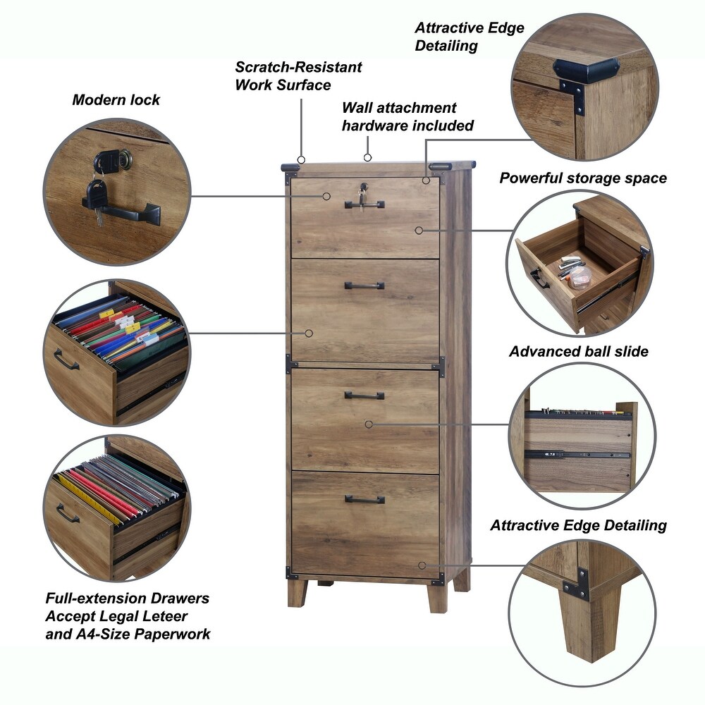 Oxford Farmhouse Rustic Oak 4 Drawer Lateral File