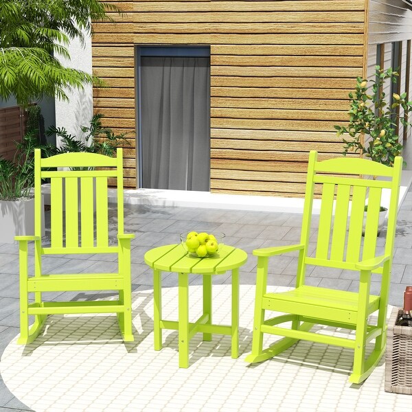 Polytrends Laguna Hdpe All Weather Outdoor Patio Rocking Chairs With Side Table (3Piece Set)