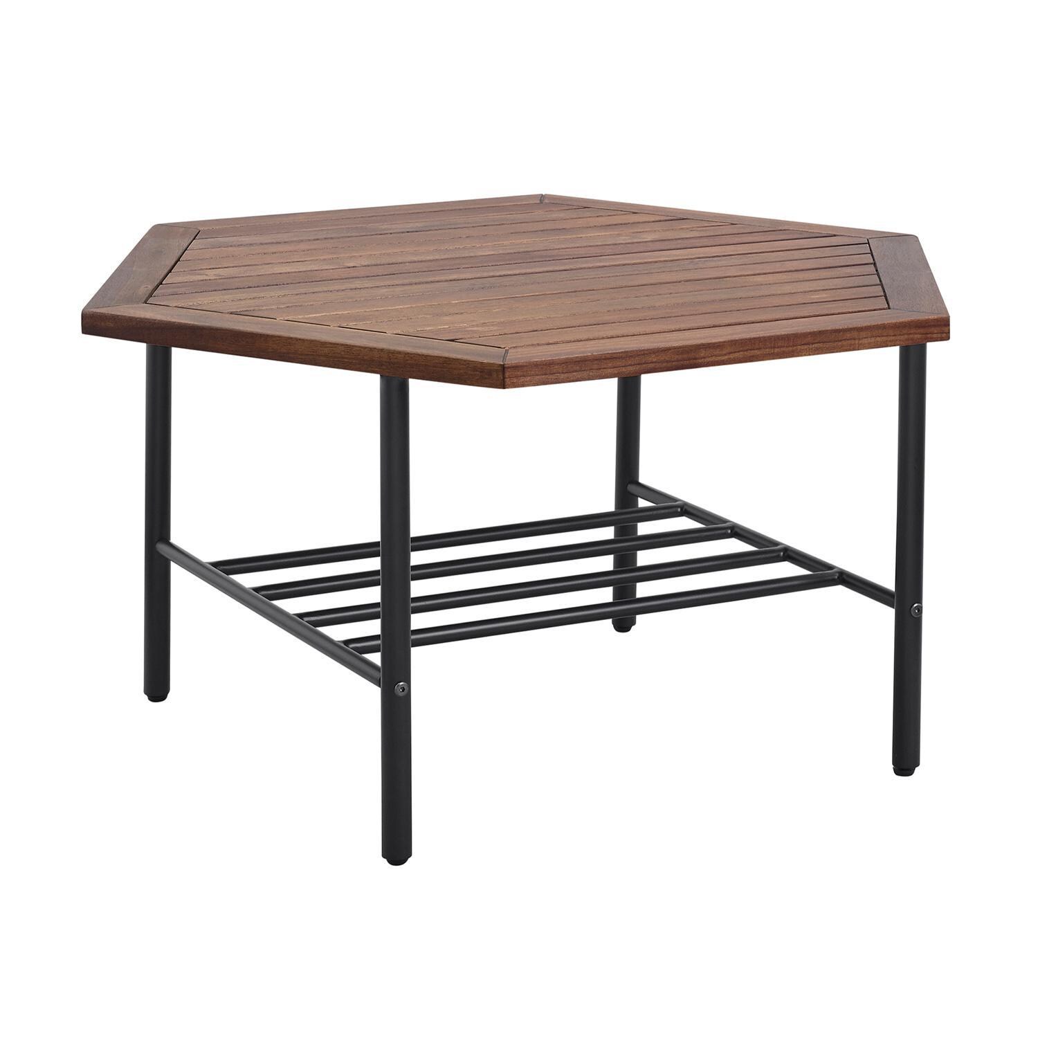 Ultimate Patio Land Bay 35 X 30 Inch Hexagonal Acacia and Steel Patio Coffee Table