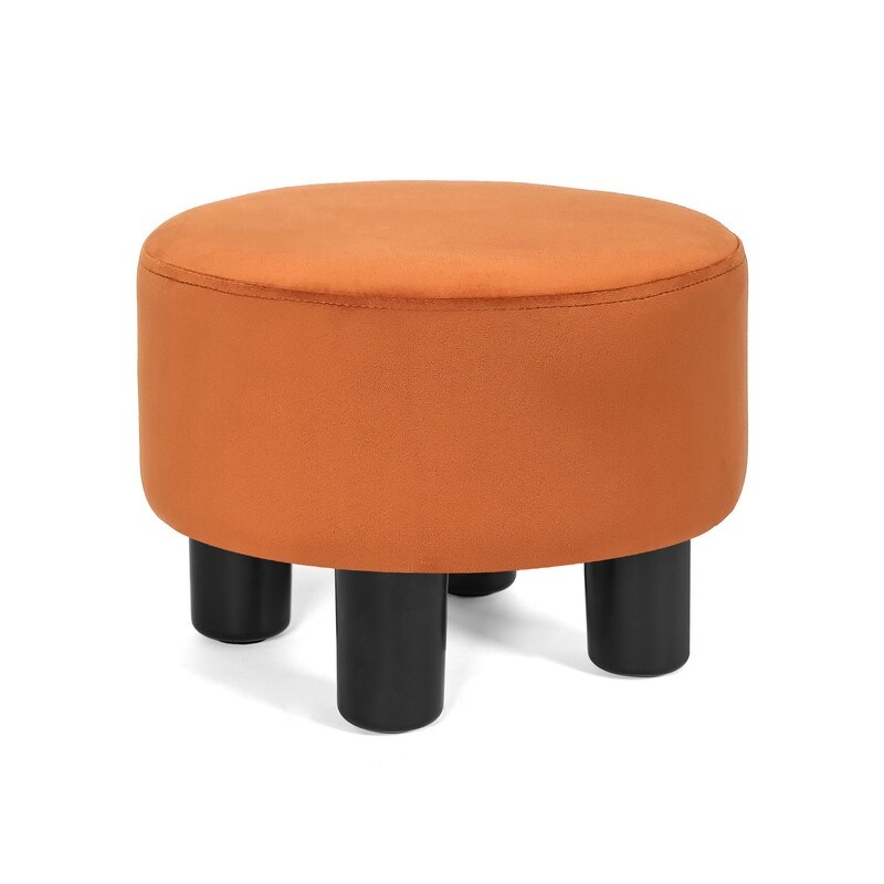 Adeco Round Ottoman Velvet Footrest Stool Modern Padded Seat Footstool