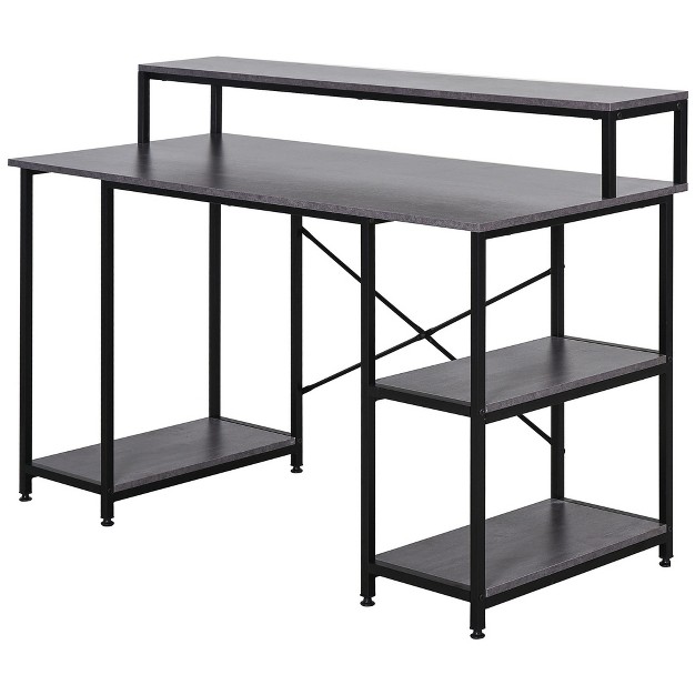 Homcom 55 Inch Home Office Computer Desk Study Writing Workstation With Storage Shelves Elevated Monitor Shelf Cpu Stand