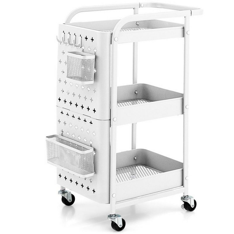 3-Tier Utility Storage Cart with DIY Pegboard Baskets