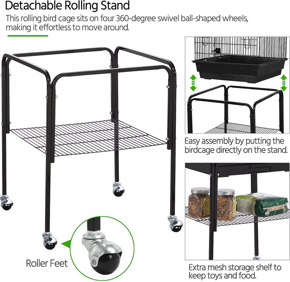 Yaheetech Play Top Detachable Rolling Stand Metal Bird Cage