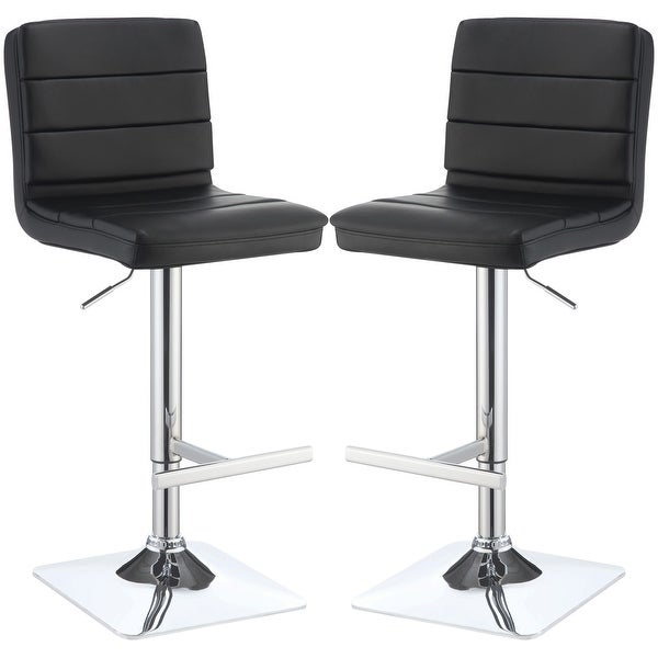 Horizontal Design Black Adjustable Swivel Stools with Square Chrome Pedestal Base (Set of 2)