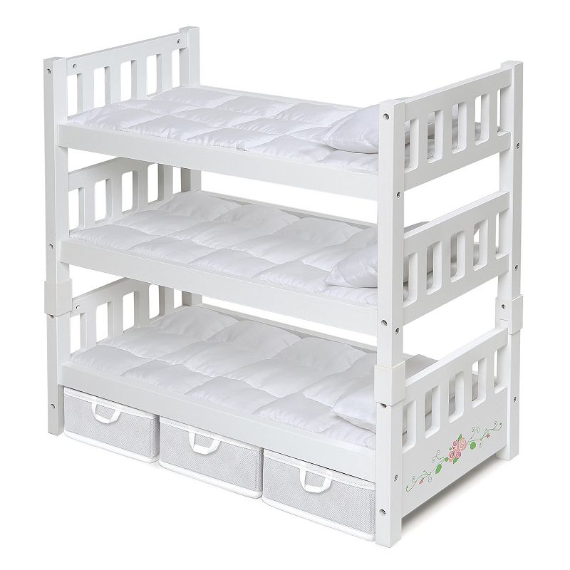 Badger Basket White Rose 1-2-3 Convertible Doll Bunk Bed with Storage Baskets