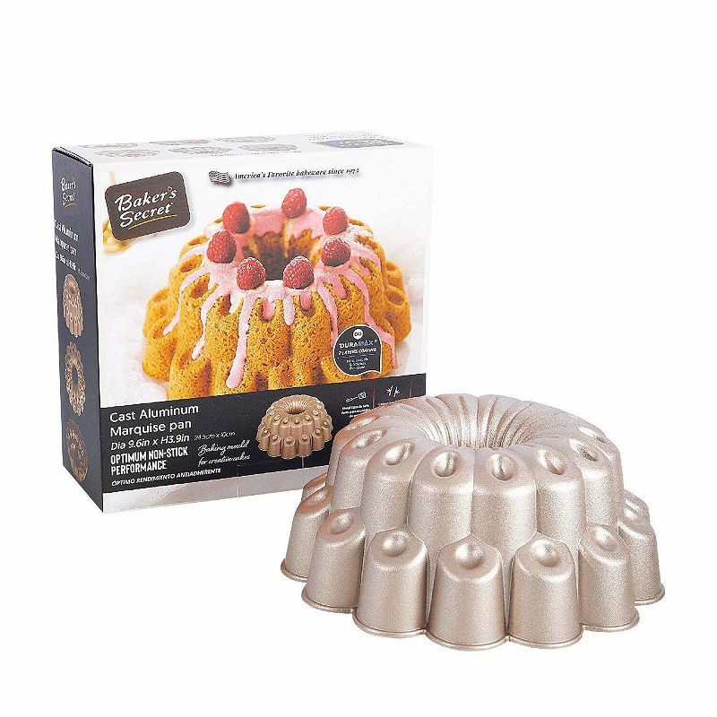 Baker's Secret Fluted Cake Pan， Cast Aluminum 2 Layers Nonstick Coating (Marquise)