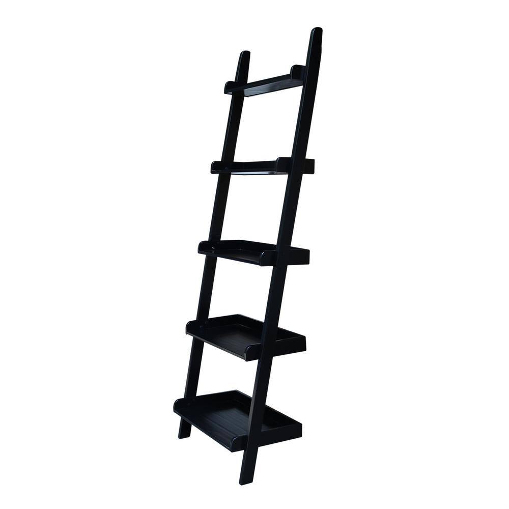 International Concepts 75.5 in. Black Wood 5-shelf Ladder Bookcase SH67-2660