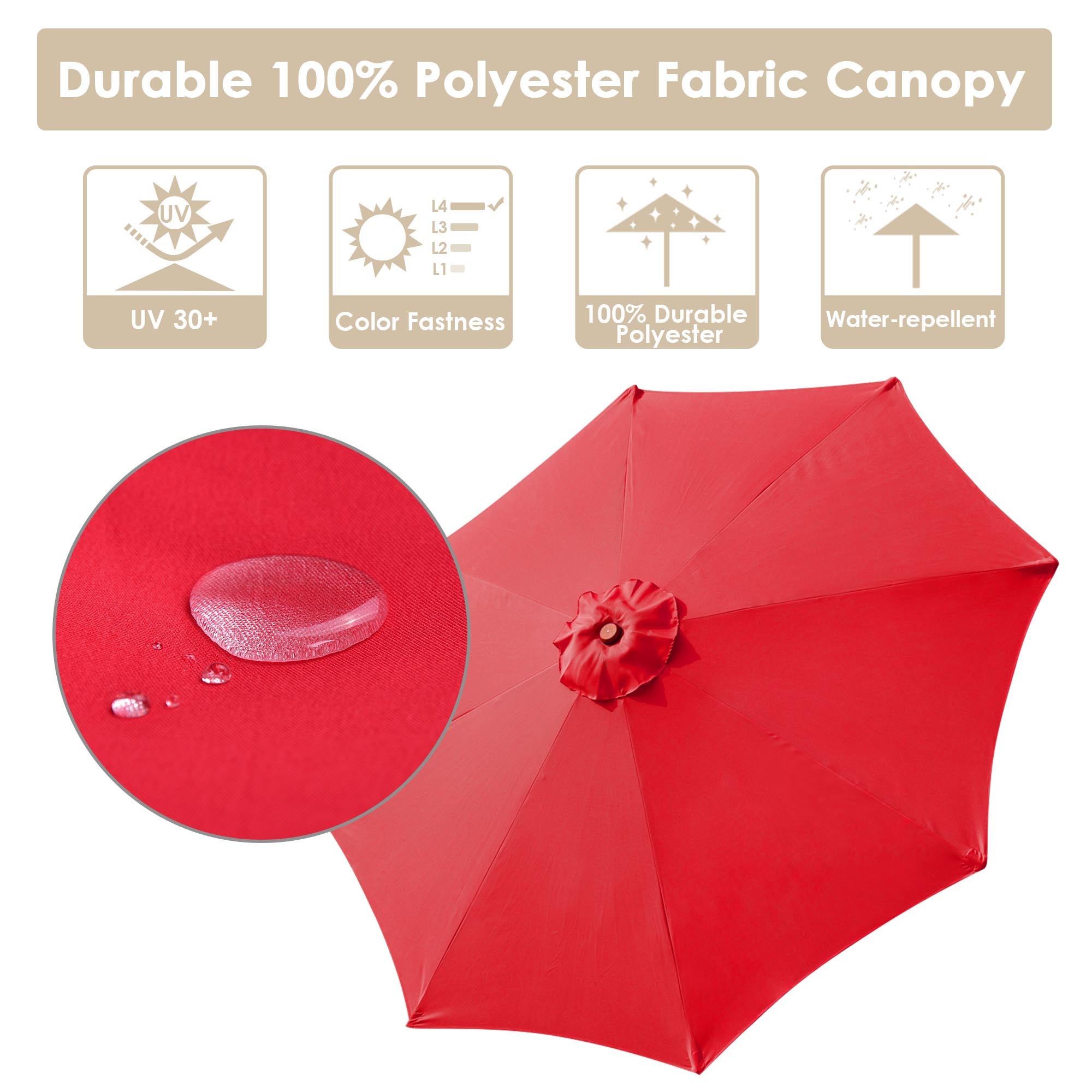 LAGarden 9ft Wooden Outdoor Patio Red Umbrella W/ Pulley Market Garden Yard Beach Deck Cafe Sunshade