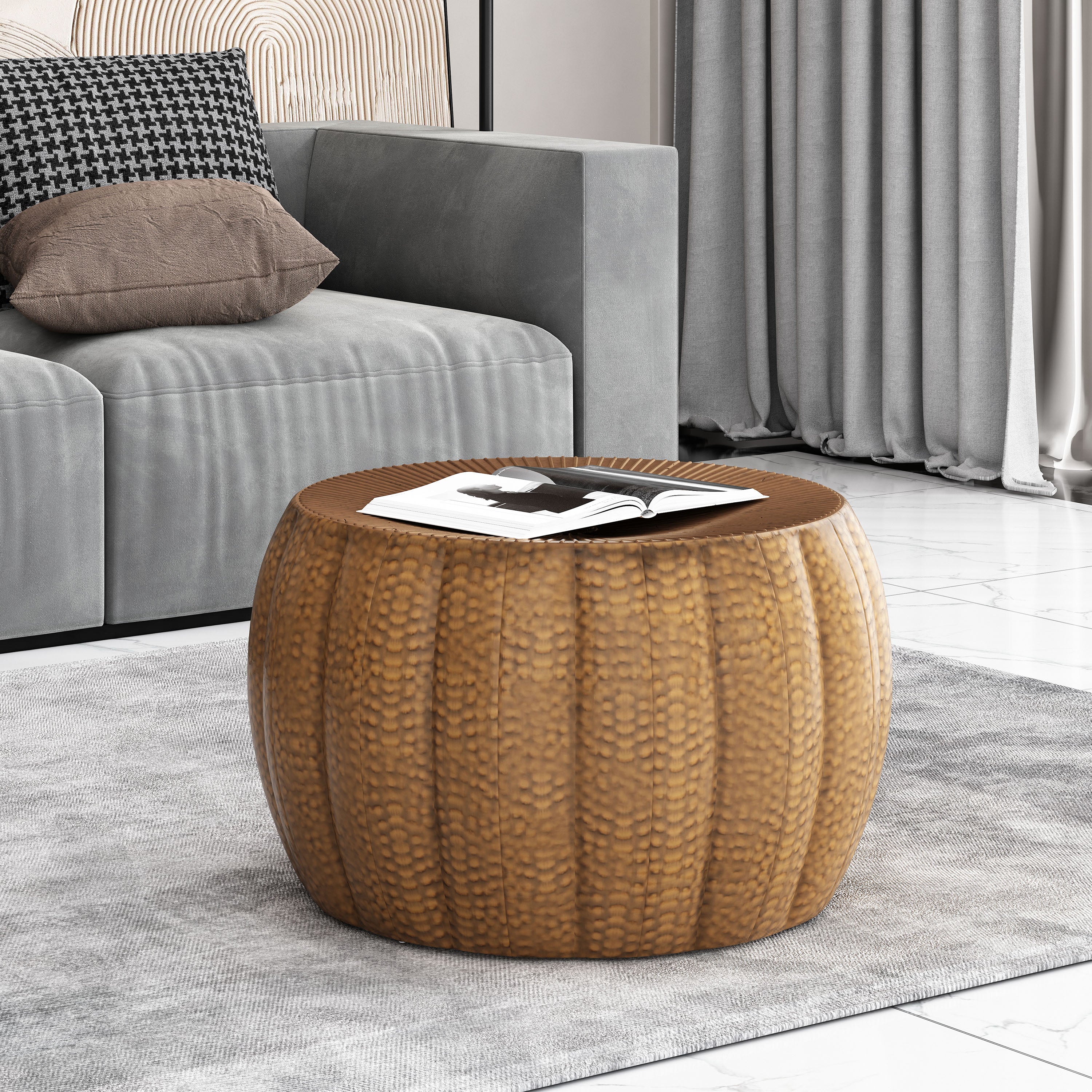 Perrotto Modern Iron Sunburst Pumpkin Coffee Table