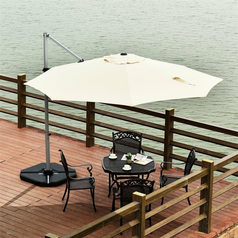 11 FT Patio Offset Cantilever Umbrella 360° Rotation Tilt with Cross Base & Crank Handle