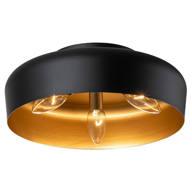 C Cattleya 3 light Matte Black Finish Flush Mount Light With Painted Gold Inside