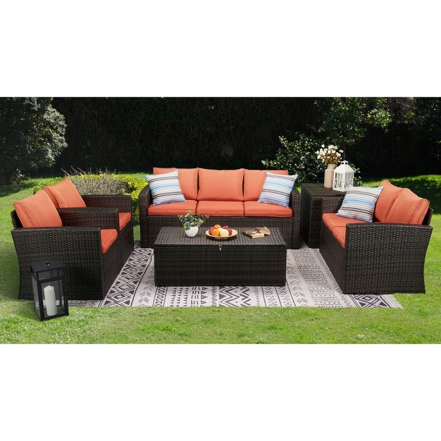 6pc Wicker Outdoor Conversation Set Orange Edyo Living