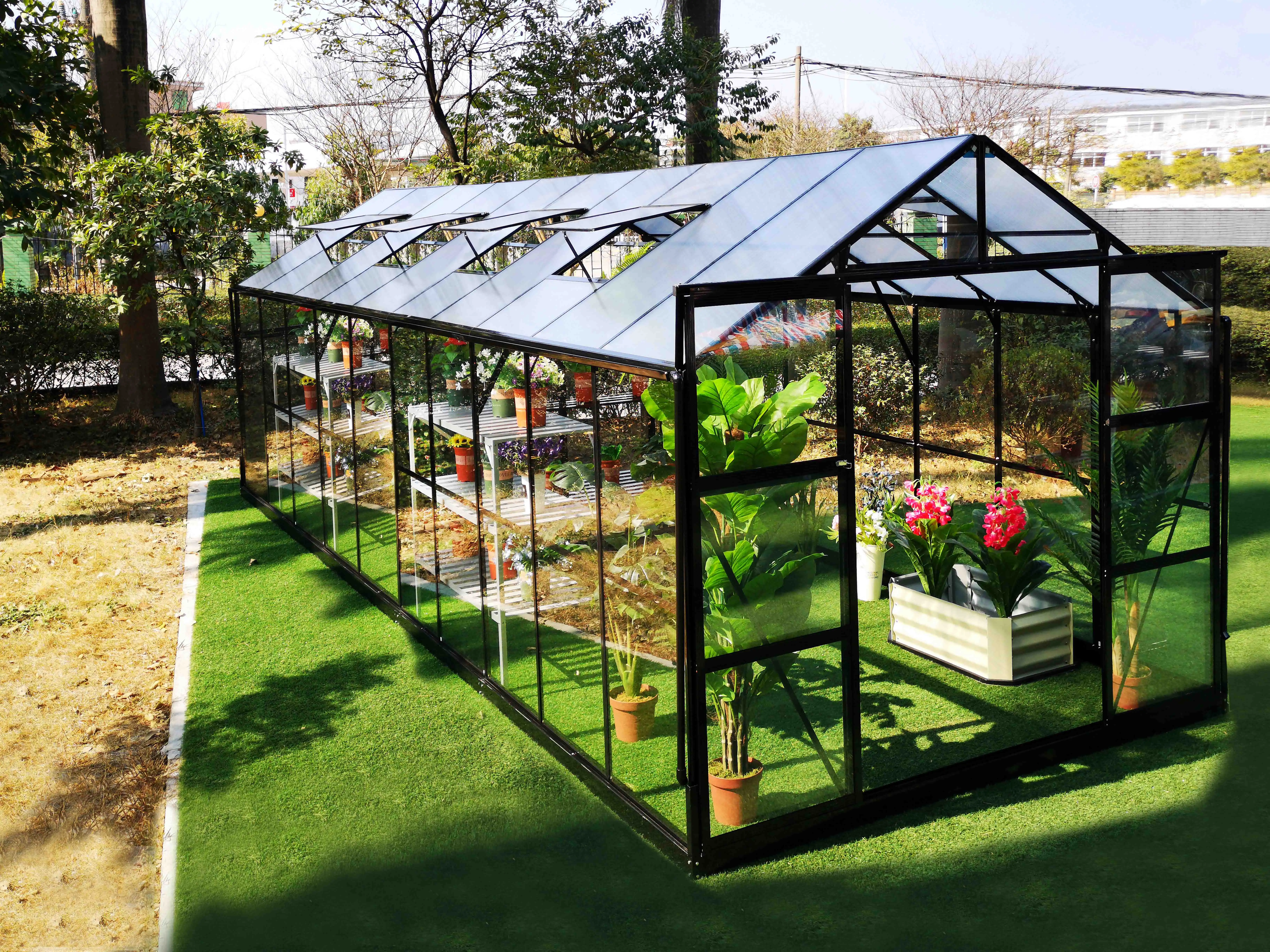 Cheap Factory Price Garden Supplies Buildings Agricultural Greenhouses Frame Plastic Sheet Multi span Garden Greenhouses PE Mesh