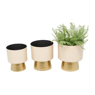 Litton Lane 11 in. 10 in. and 9 in. Medium Cream Metal Planter with Gold Base (3- Pack) 70266