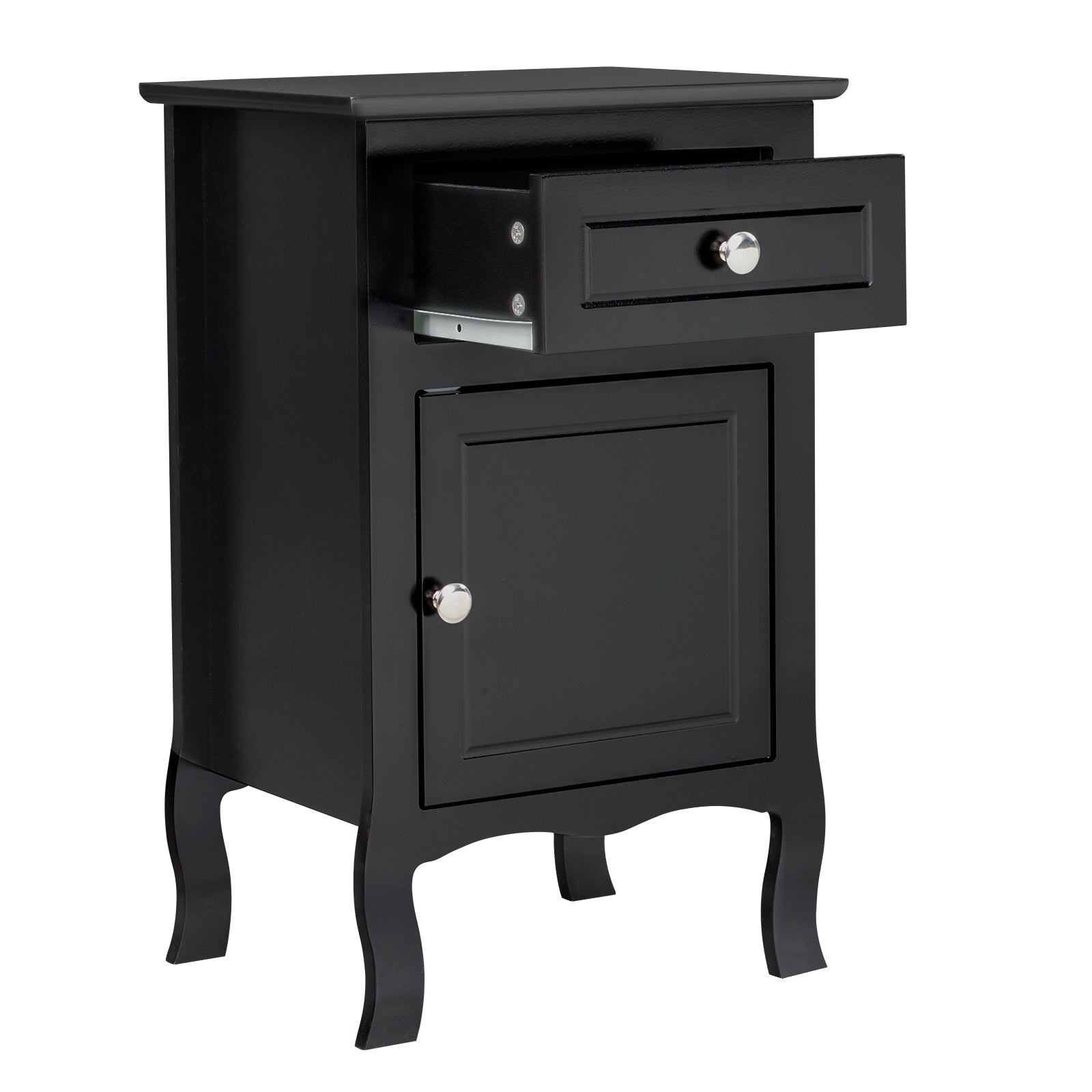 Set of 2 Nightstand Bedroom Bedside Table with Drawer and Cabinet Storage, Country Style Night End Table with Mental Handle, Suitable for Living Room Bedroom, Black