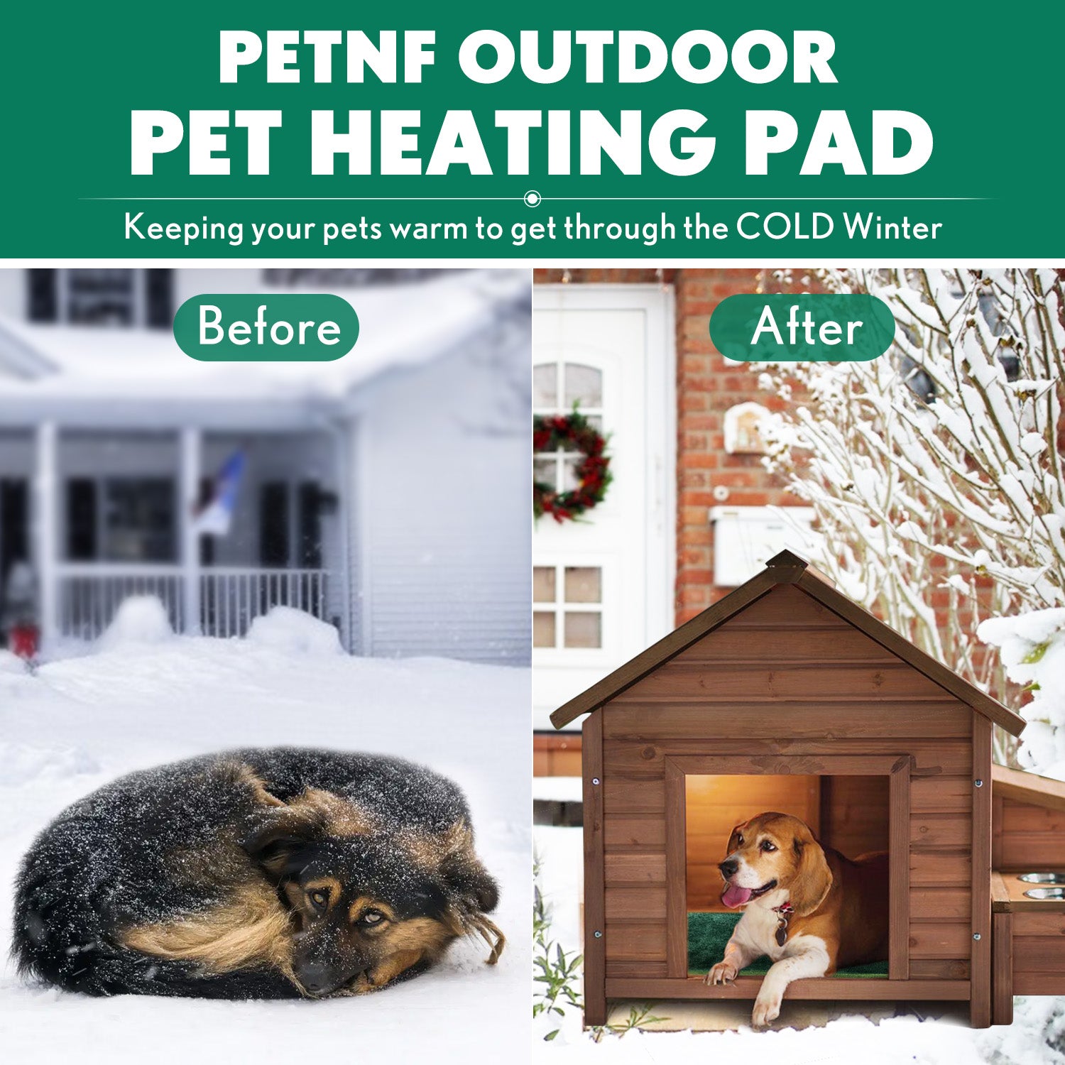 Green Outdoor Pet Heating Pad for Dogs and Cats， 35.4'' x 23.6''