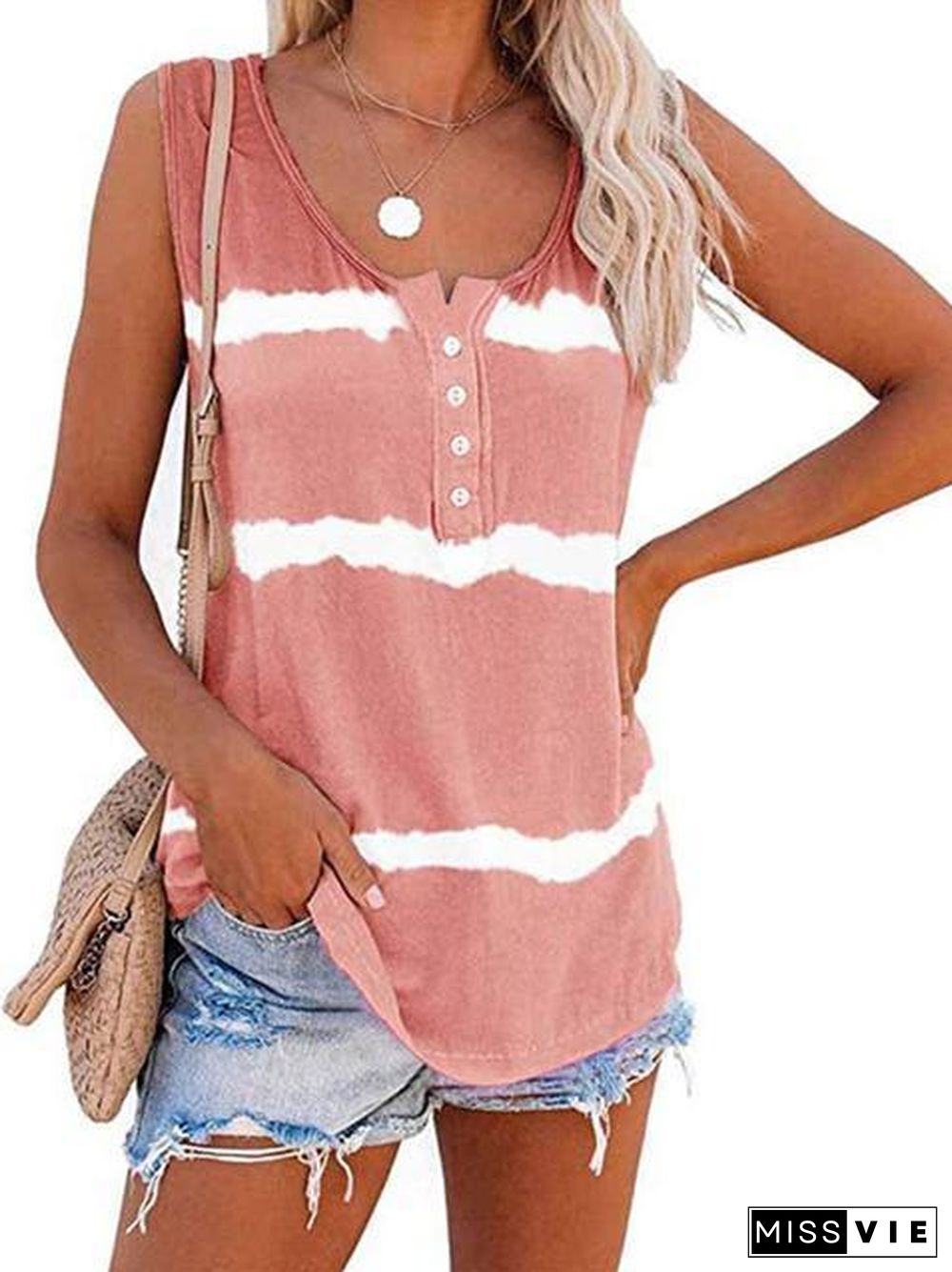 Tie-dye Print Button Tank Top