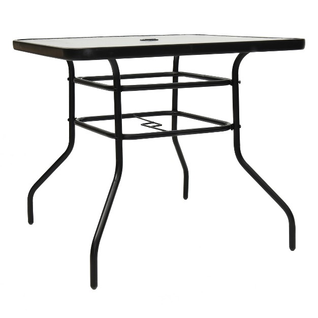 Square Tempered Glass Table Steel Frame Outdoor Coffee Table For Yard Garden