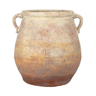 Storied Home 13 in. W x 13.8 in. H Distressed Beige Terracotta Clay Decorative Pots EC1687