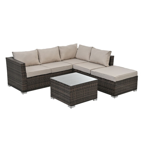 4Piece Outdoor Wicker Sofa Set with Tempered Glass Top Table