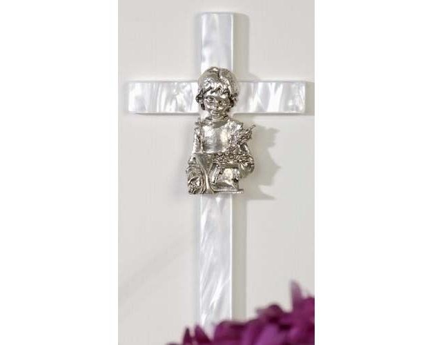 White And Silver Girl x27 s Mother Of Pearl First Communion Wall Cross