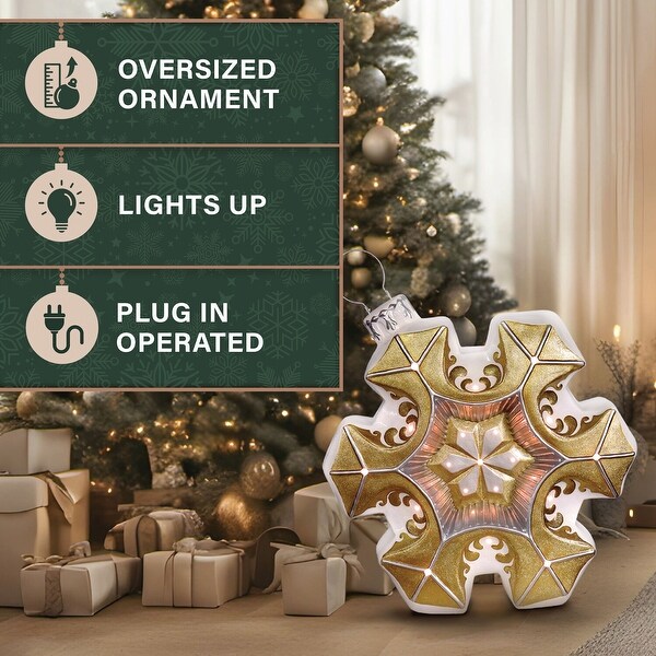 Fraser Hill Farm 36in. Vintage Snowflake Ornament Statue with LED Lights