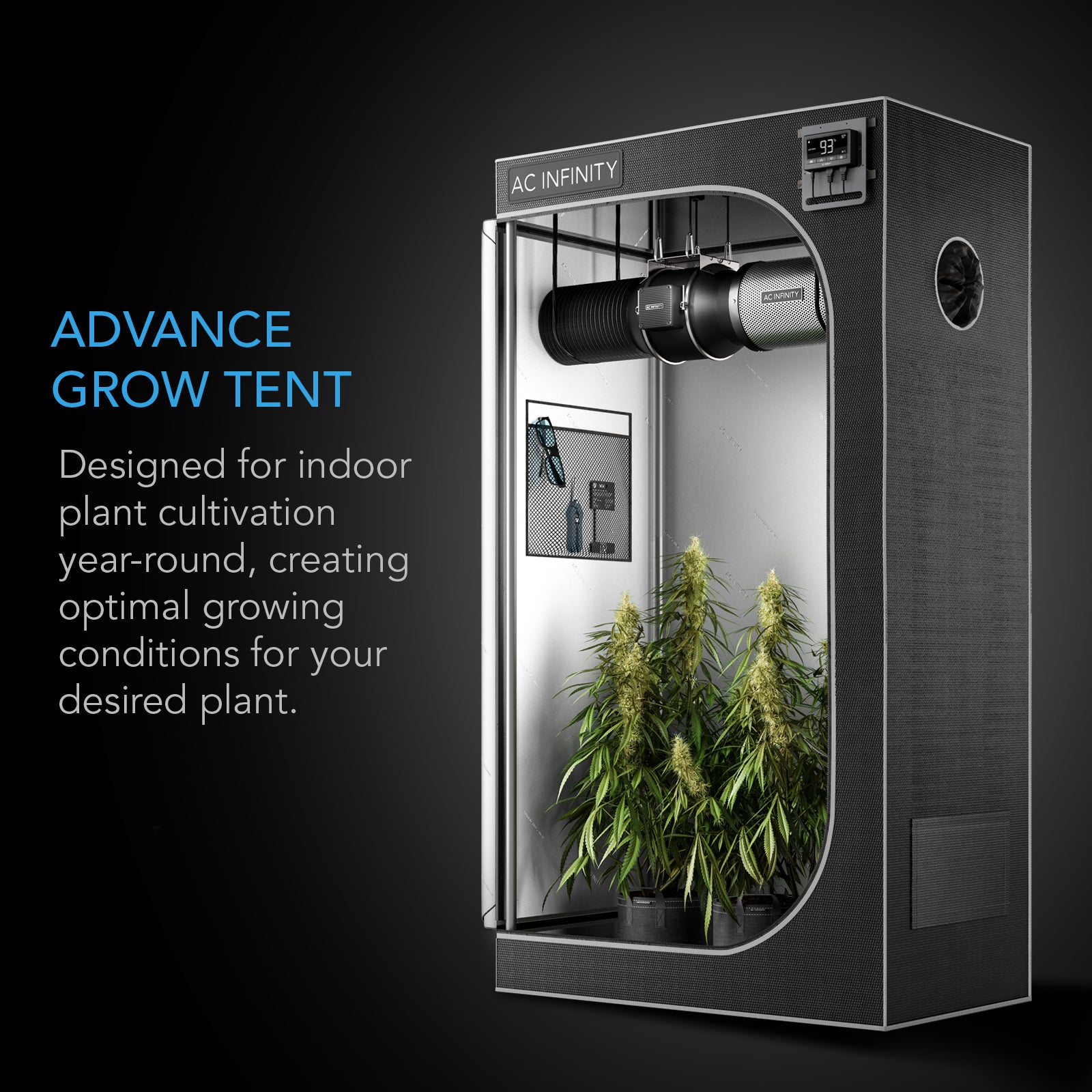 AC Infinity CLOUDLAB 642 Advance Grow Tent， 4x2 with Thicker 1 in. Poles， Higher Density 2000D Mylar Canvas， Controller Mount for Hydroponics Indoor Growing， 48” x 24” x 72”