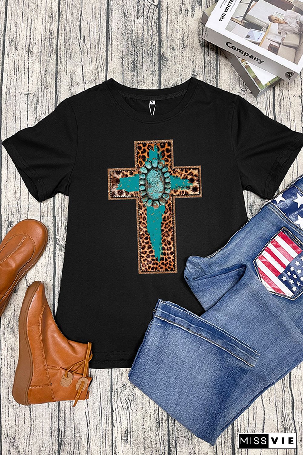 Cross Print Short Sleeve Graphic Tee Wholesale