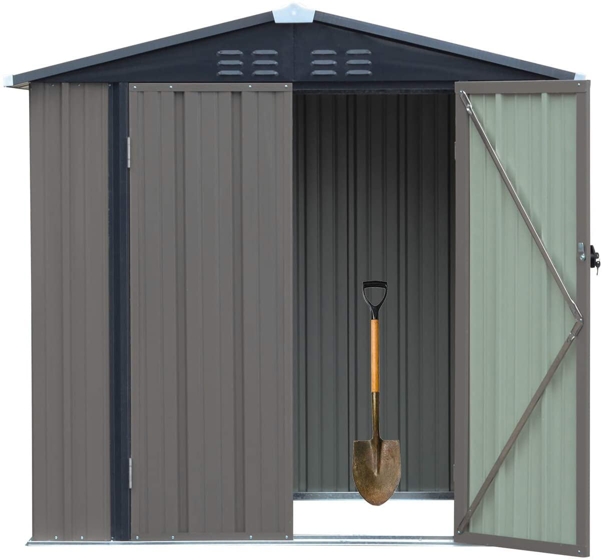 Kinbor 6' x 4' Outdoor Steel Garden Storage Tool Shed Grey with Sliding Door