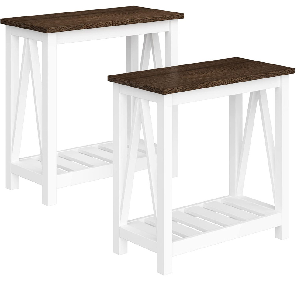 Farmhouse End Table with Storage Shelf for Small Spaces  White 2 Pack   Industrial   Coffee Table Sets   by Imtinanz  LLC  Houzz