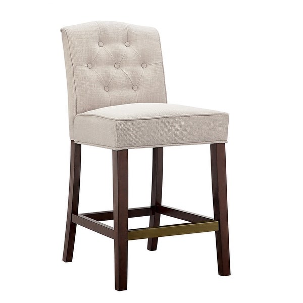 Marian Wood Counter Stool Fabric Cushioned Seat Dining Chair in Tan