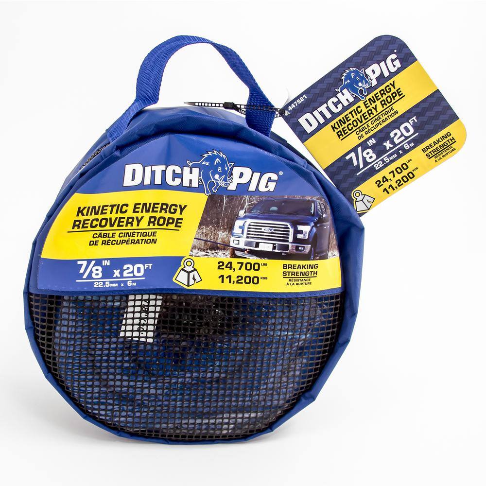 DITCH PIG DitchPig 78 in. x 20 ft. 24700 lbs. Breaking Strength Kinetic Energy Vehicle Recovery Rope 447521