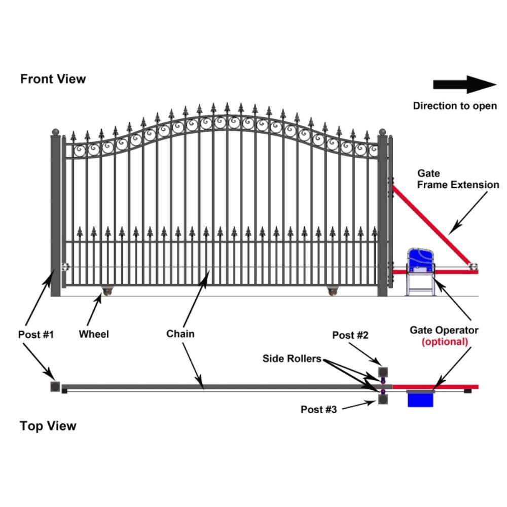 ALEKO St. Louis 14 ft. W x 6 ft. H Black Steel Single Slide Driveway with Gate Opener Fence Gate DG14STPSSLAC1500-HD