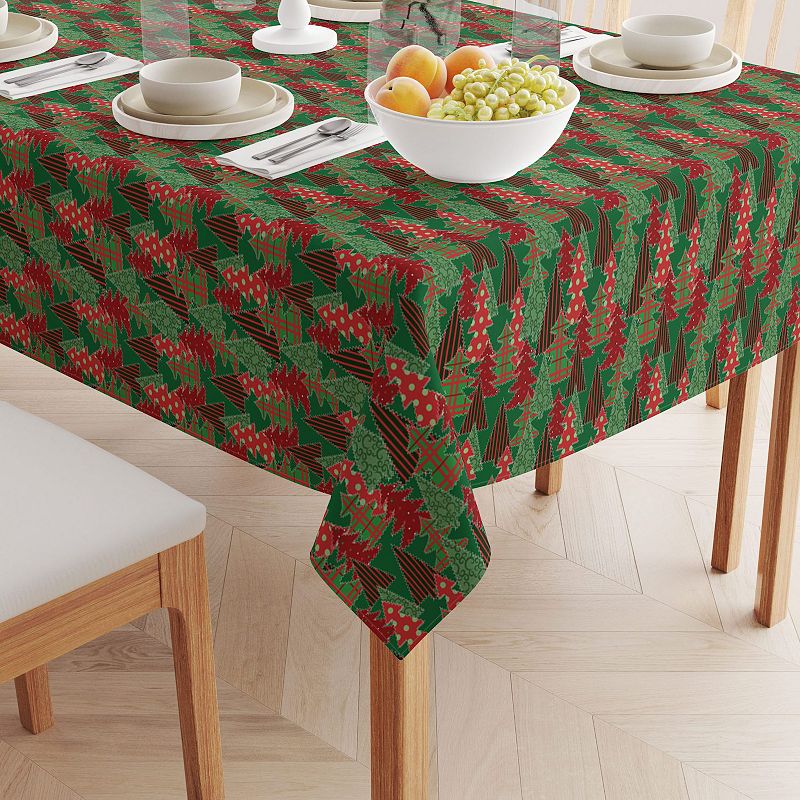 Square Tablecloth， 100% Polyester， 60x60， Christmas Tree Patchwork