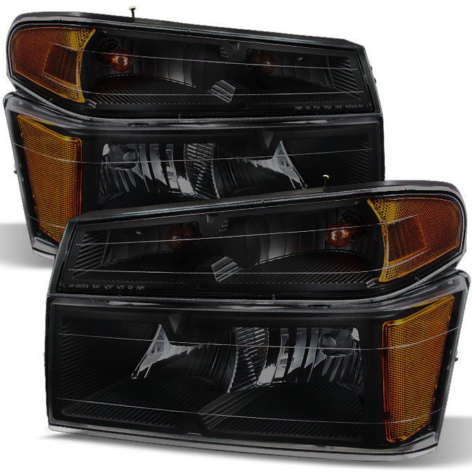 Fit 04-12 Colorado / Canyon Black Smoked Headlights + Parking Lights Replacement