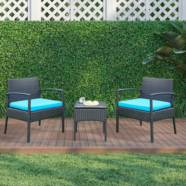 Outdoor Furniture 3 Piece Patio Bistro Furniture Set，Rattan Conversation Chairs Set with Side Table and Cushions