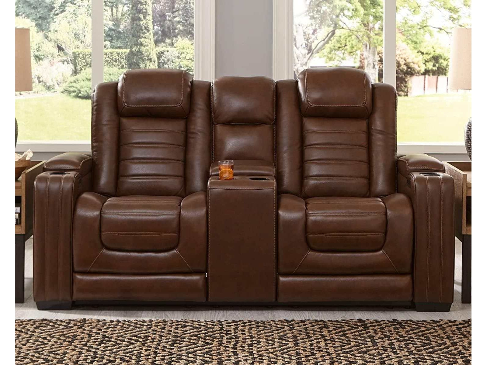 (Online Special Price) Backtrack Chocolate Power Reclining Loveseat w/ Console