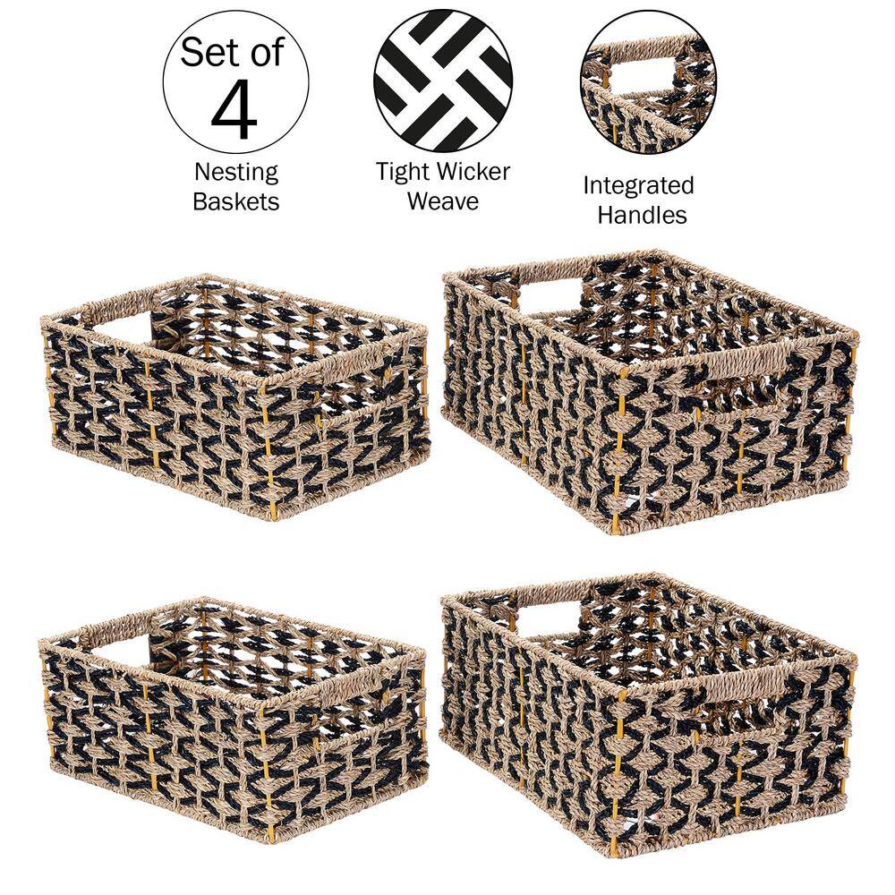 6 in. H x 11 in. W x 15 in. D Black and Natural Water Hyacinth Nesting Cube Storage Bins (Set of 4) SH-BUND215