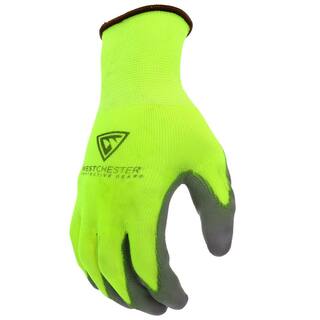 West Chester Protective Gear Touch Screen Hi-Vis Yellow PU Palm Coated Nylon Gloves (3-Pack) HVY37165-L3P