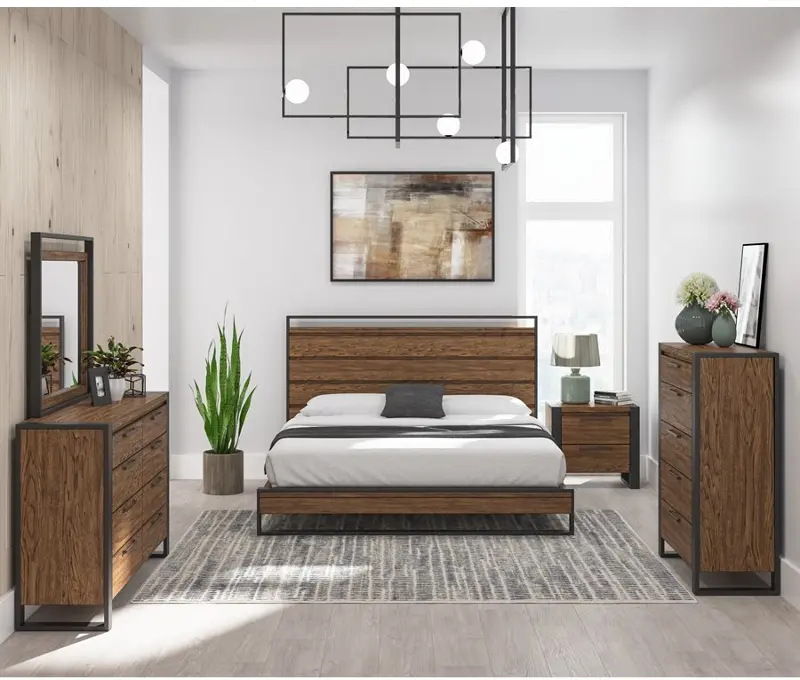 Hedrick Brown and Black 4 Piece Queen Bedroom Set