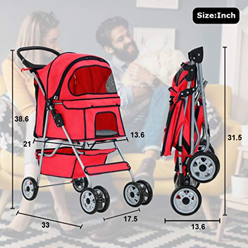 BestPet， Cat Carrier Stroller， 4 Wheels， Red